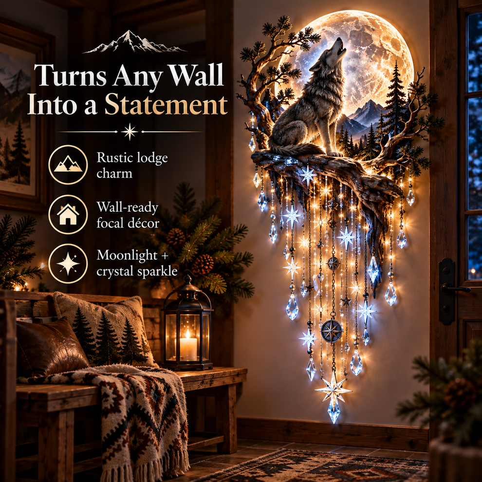🐺🌕 Howling Wolf Moon Wall Light – Stunning LED Starfall Wall Decor for ...