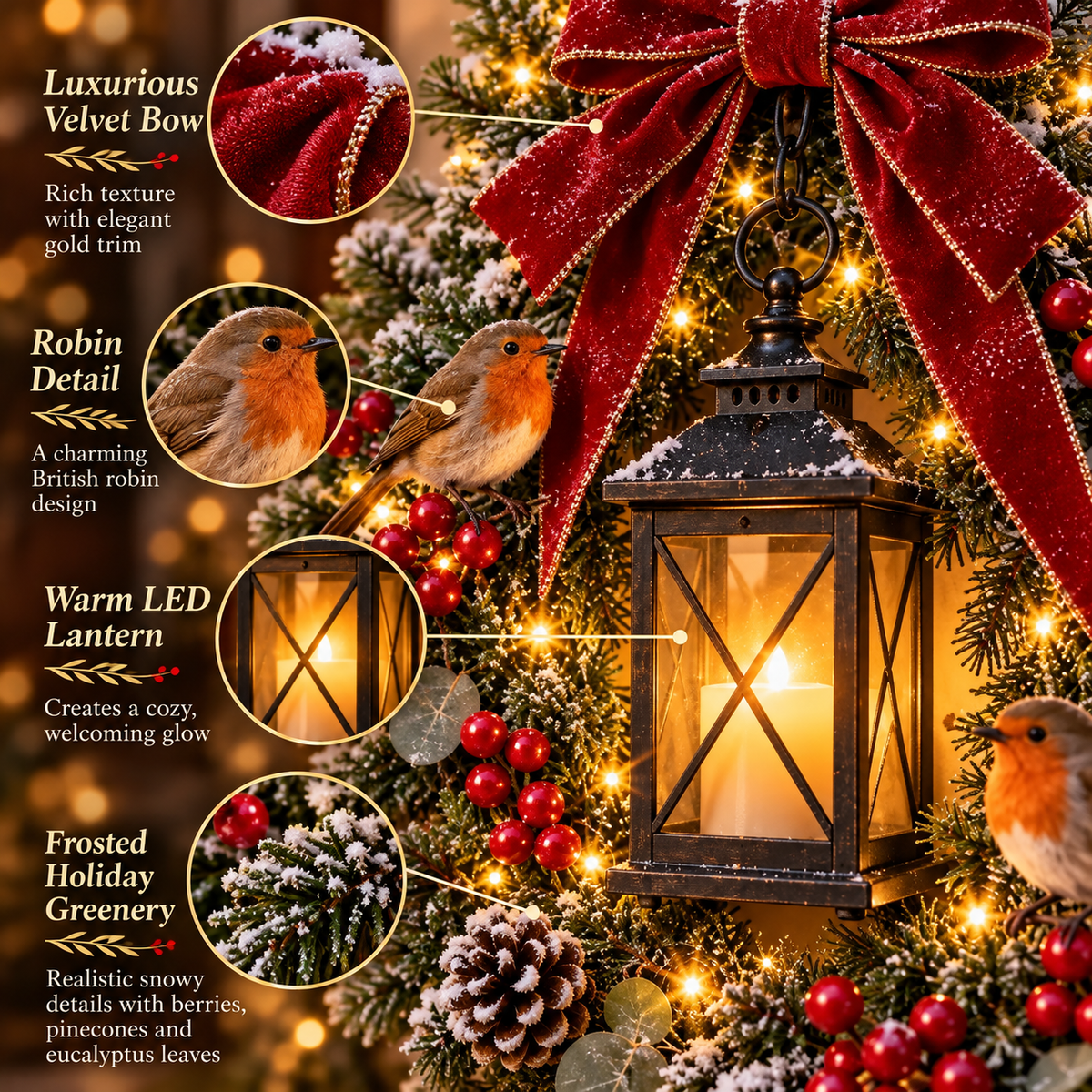 ✨Last Day 50% OFF✨🐦 A Robin Glow™ – Lighted Robin Christmas Wreath