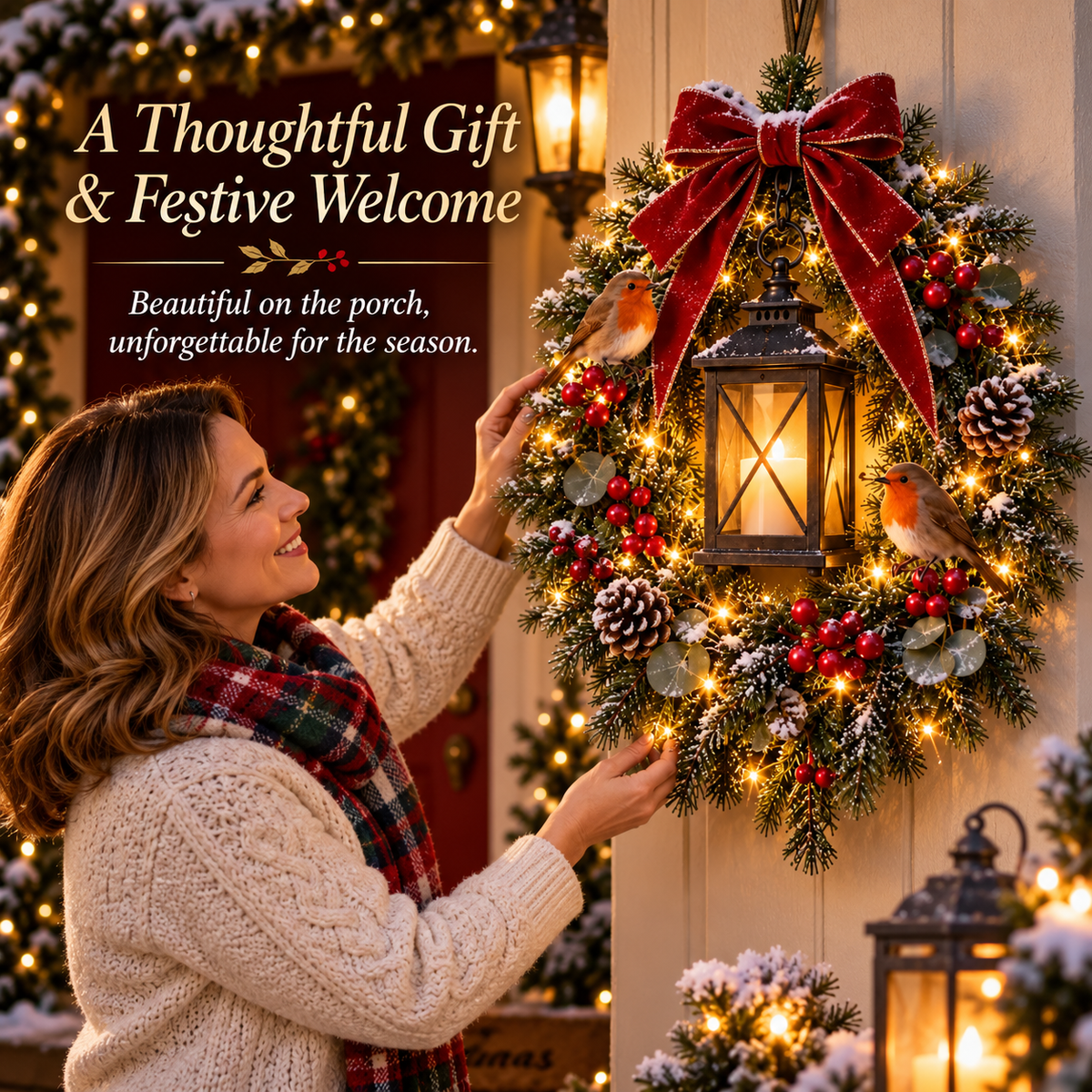 ✨Last Day 50% OFF✨🐦 A Robin Glow™ – Lighted Robin Christmas Wreath