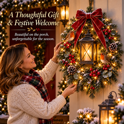 ✨Last Day 50% OFF✨🐦 A Robin Glow™ – Lighted Robin Christmas Wreath