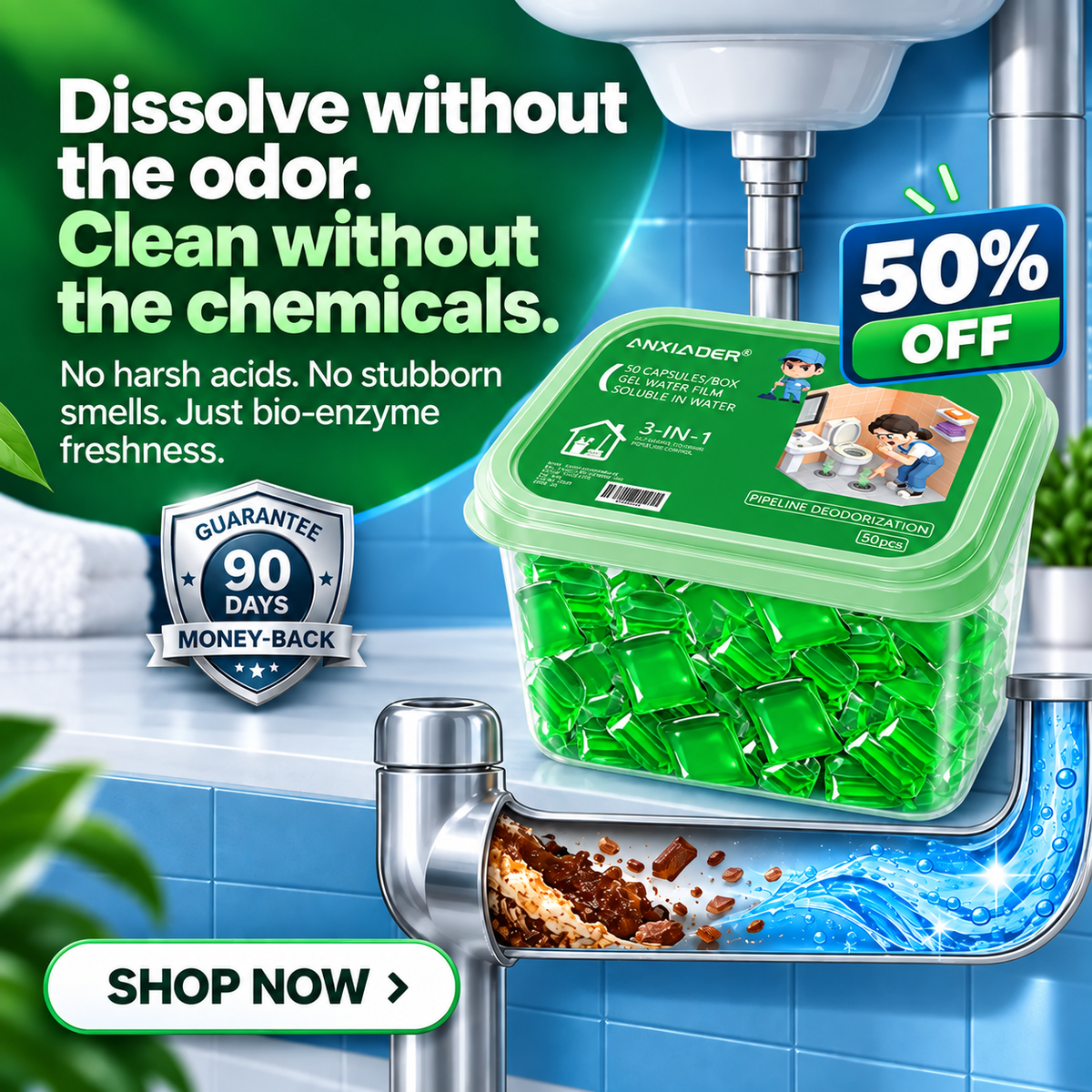 🌿 3-in-1 Drain Cleaning Pods – Freshen, Clean & Maintain Your Drains