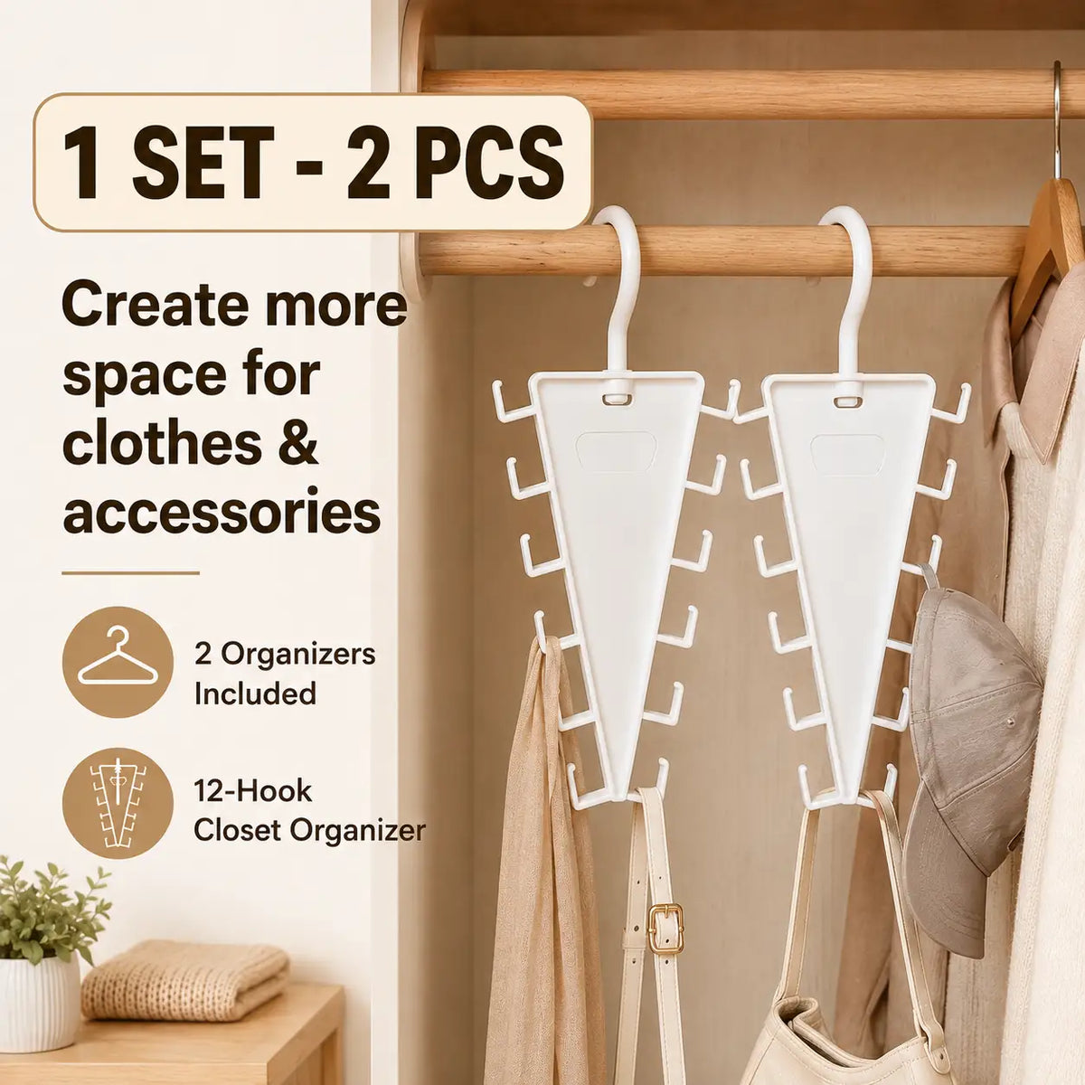🧥🪝12-Hook Vertical Closet Organizer