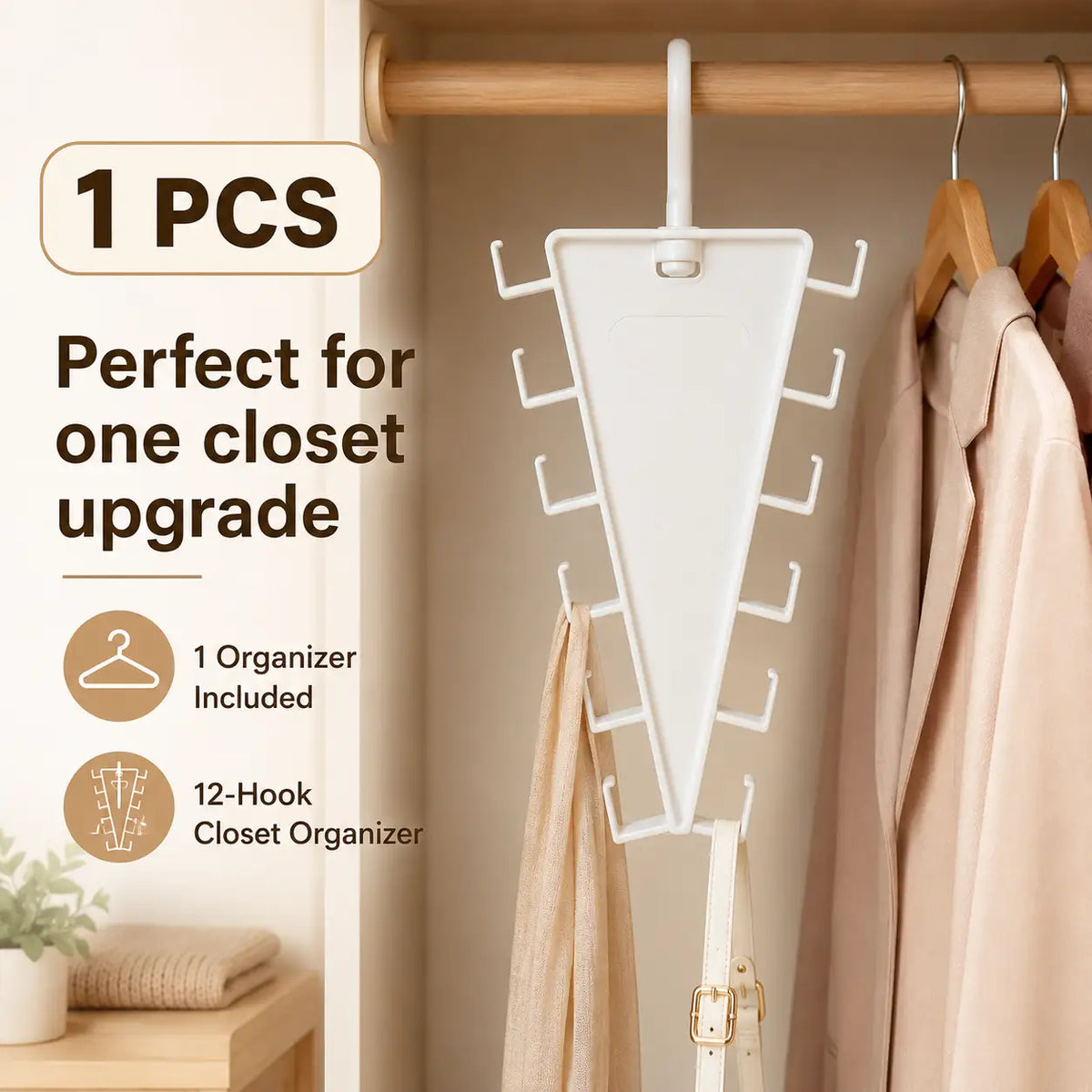 🧥🪝12-Hook Vertical Closet Organizer