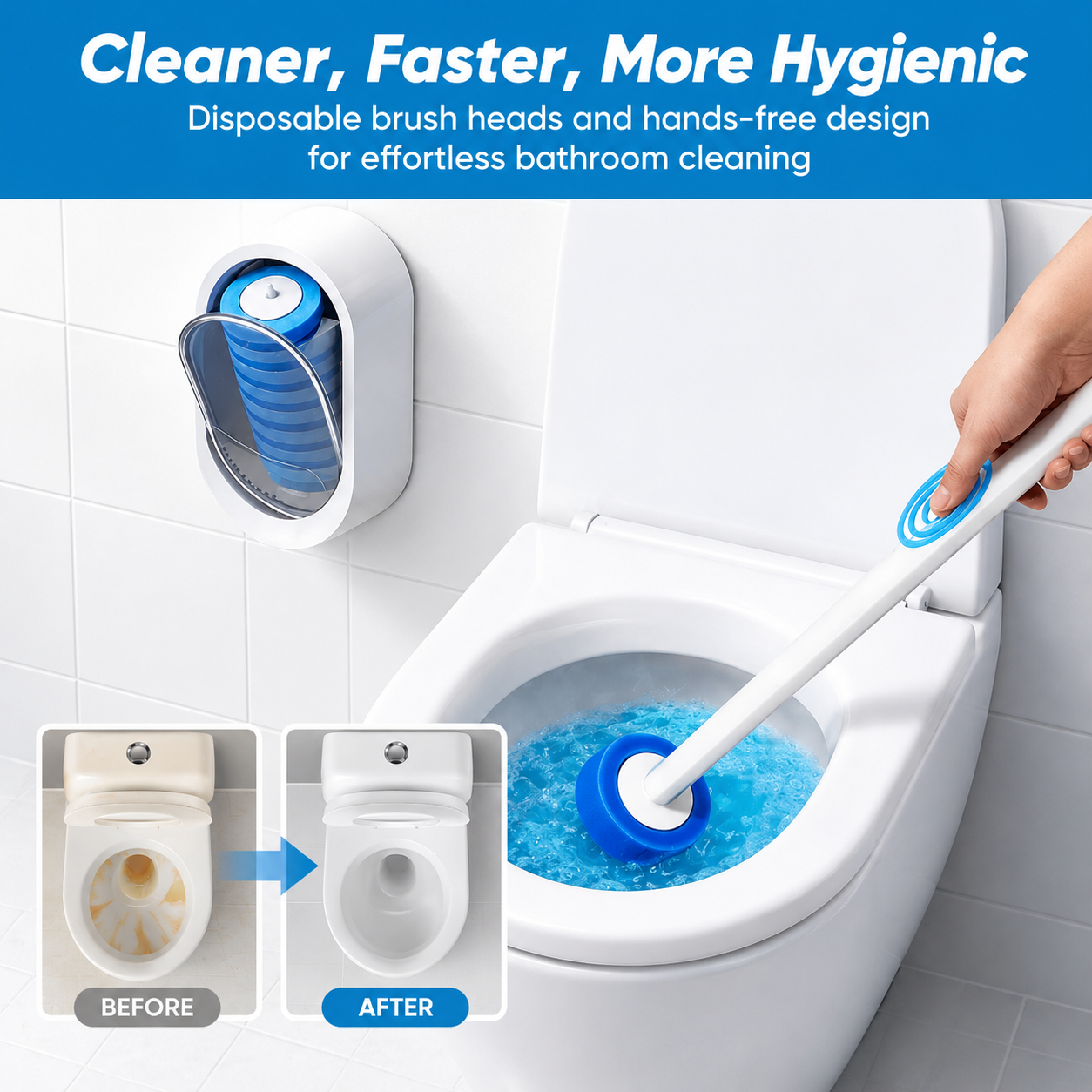 Hands-Free Flip-Top Disposable Toilet Brush
