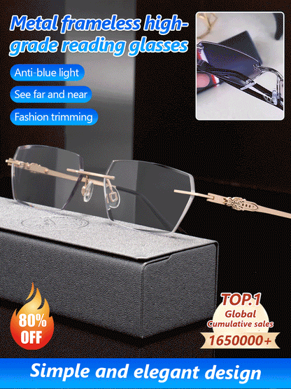 👓️Metal Frameless Highgrade Reading Glasses Blocks Blue Light, Radiation, and ultraviolet rays, Relieves Eye Fatigue