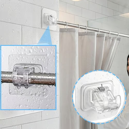🔥New Arrival🔥Transparent Hanging Rod Clip-Strong adhesion 🪝,Adjustable fit 📏,Tool-free install 🔧
