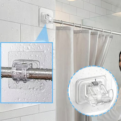 🔥New Arrival🔥Transparent Hanging Rod Clip-Strong adhesion 🪝,Adjustable fit 📏,Tool-free install 🔧