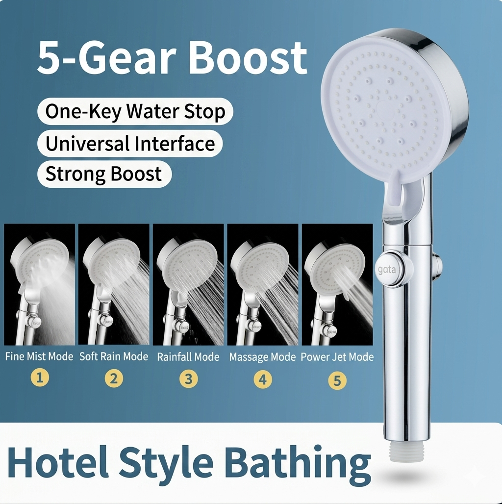 ✨ Limited Time 30% OFF💥Large Panel Pressure Boost Shower Head with 5 Spray Modes and 360° Rotation