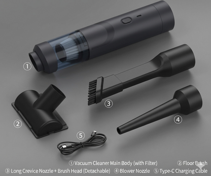 Handheld Brushless Car Vacuum, Wireless 2-in-1 Suction & Blower Dust Cleaner