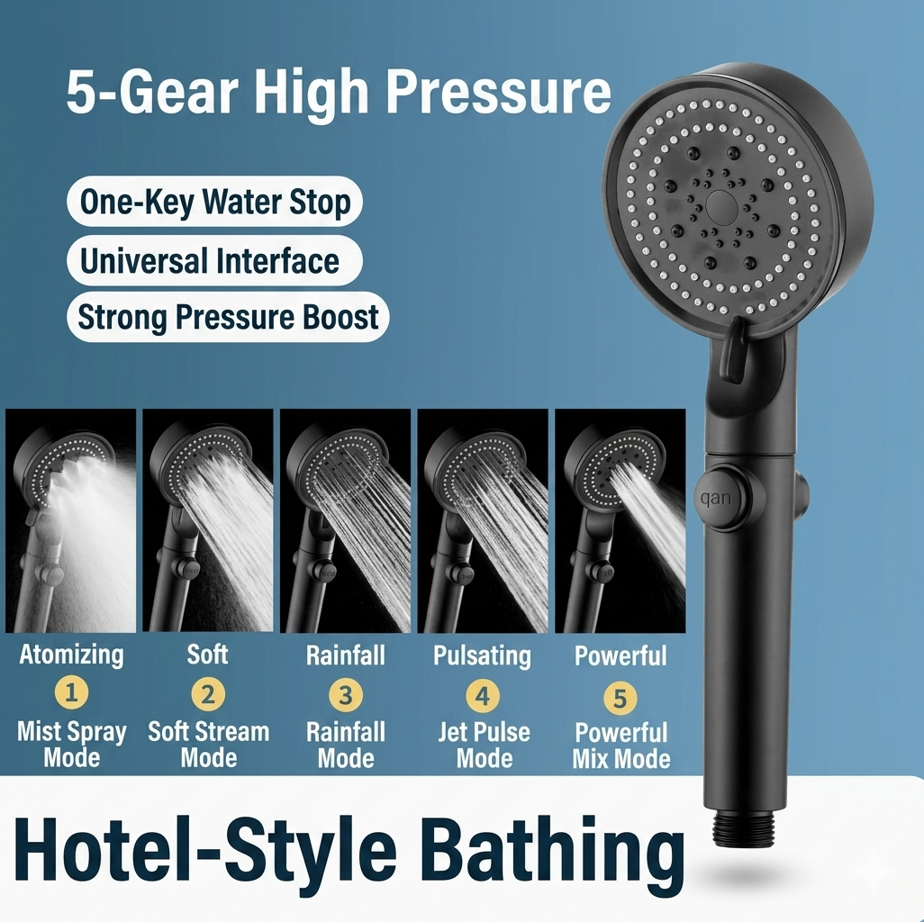 ✨ Limited Time 30% OFF💥Large Panel Pressure Boost Shower Head with 5 Spray Modes and 360° Rotation