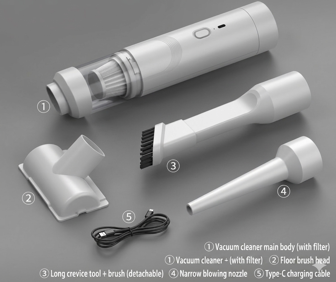 Handheld Brushless Car Vacuum, Wireless 2-in-1 Suction & Blower Dust Cleaner