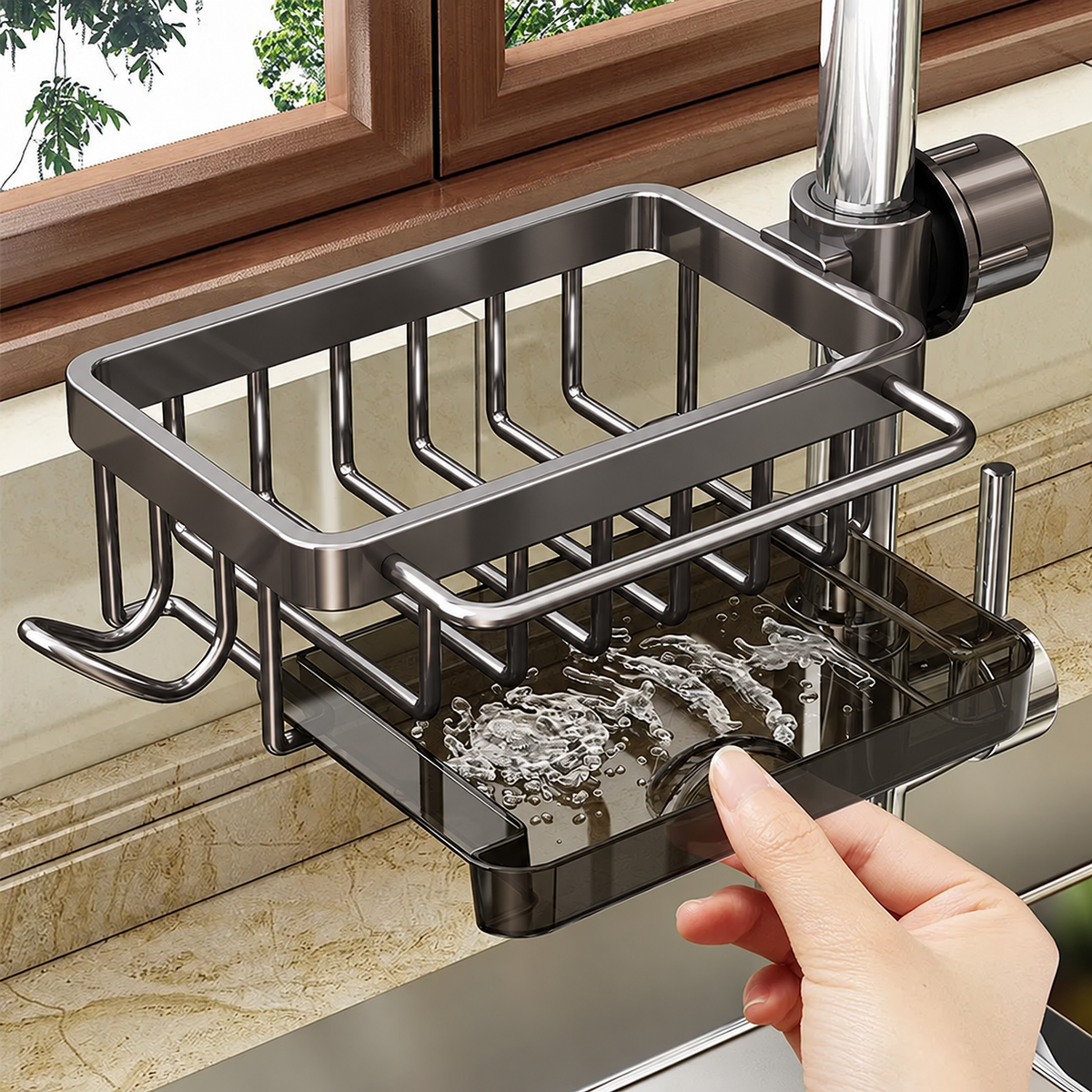 🫧Detachable Stainless Steel Sink Caddy for Kitchen & Bathroom.(Draining tray included)💎