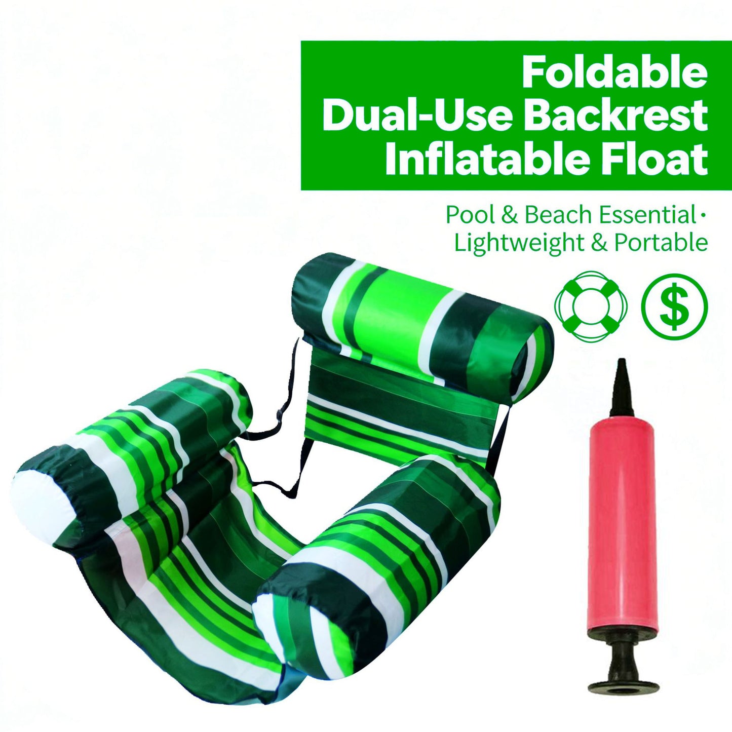 Inflatable Water Floating Row Amusement Lounge Chair Floating Bed Seat Canvas Sofa Foldable Dual-Use Backrest Swimming Floating