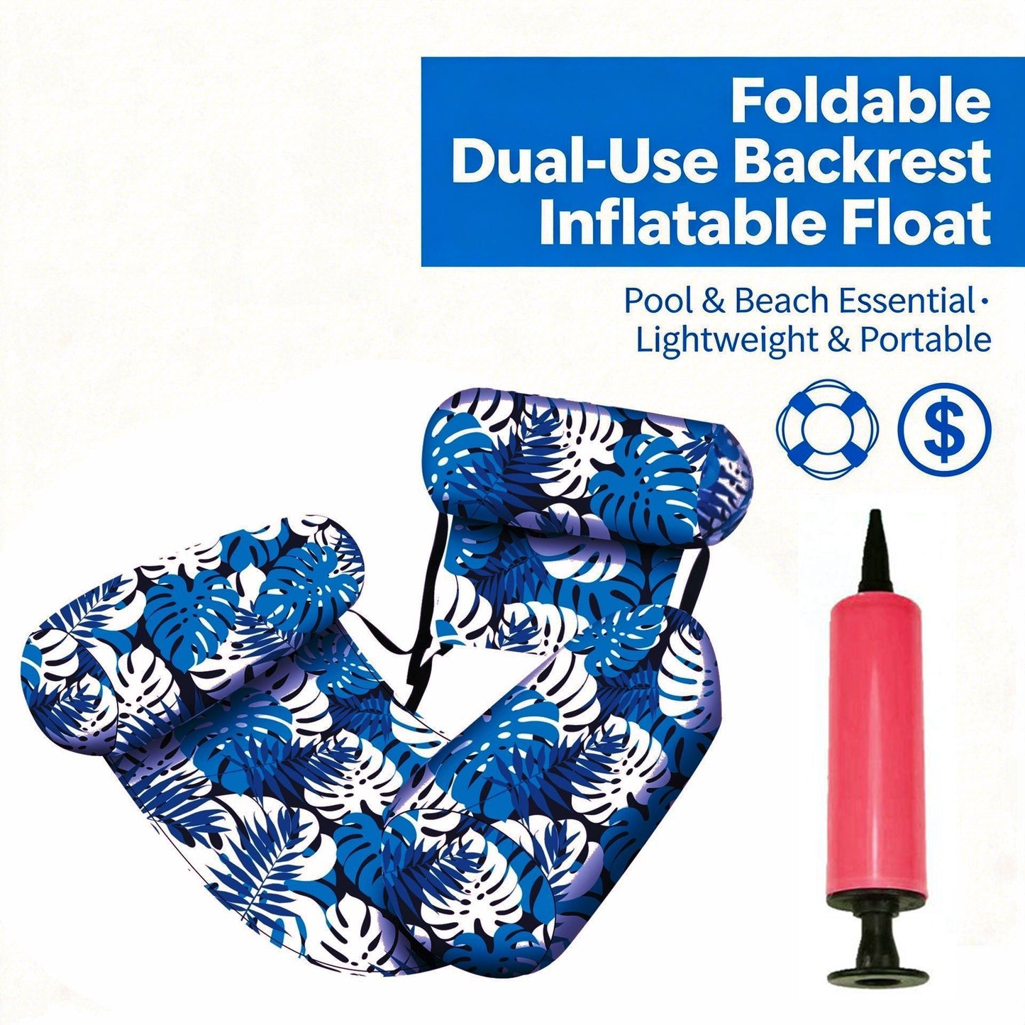 Inflatable Water Floating Row Amusement Lounge Chair Floating Bed Seat Canvas Sofa Foldable Dual-Use Backrest Swimming Floating