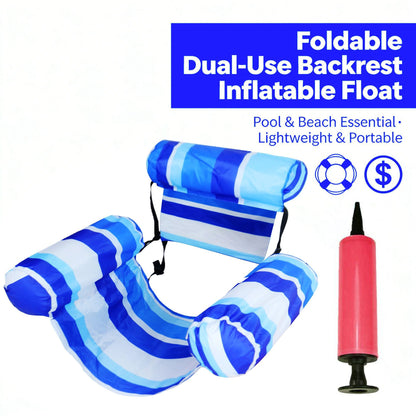Inflatable Water Floating Row Amusement Lounge Chair Floating Bed Seat Canvas Sofa Foldable Dual-Use Backrest Swimming Floating