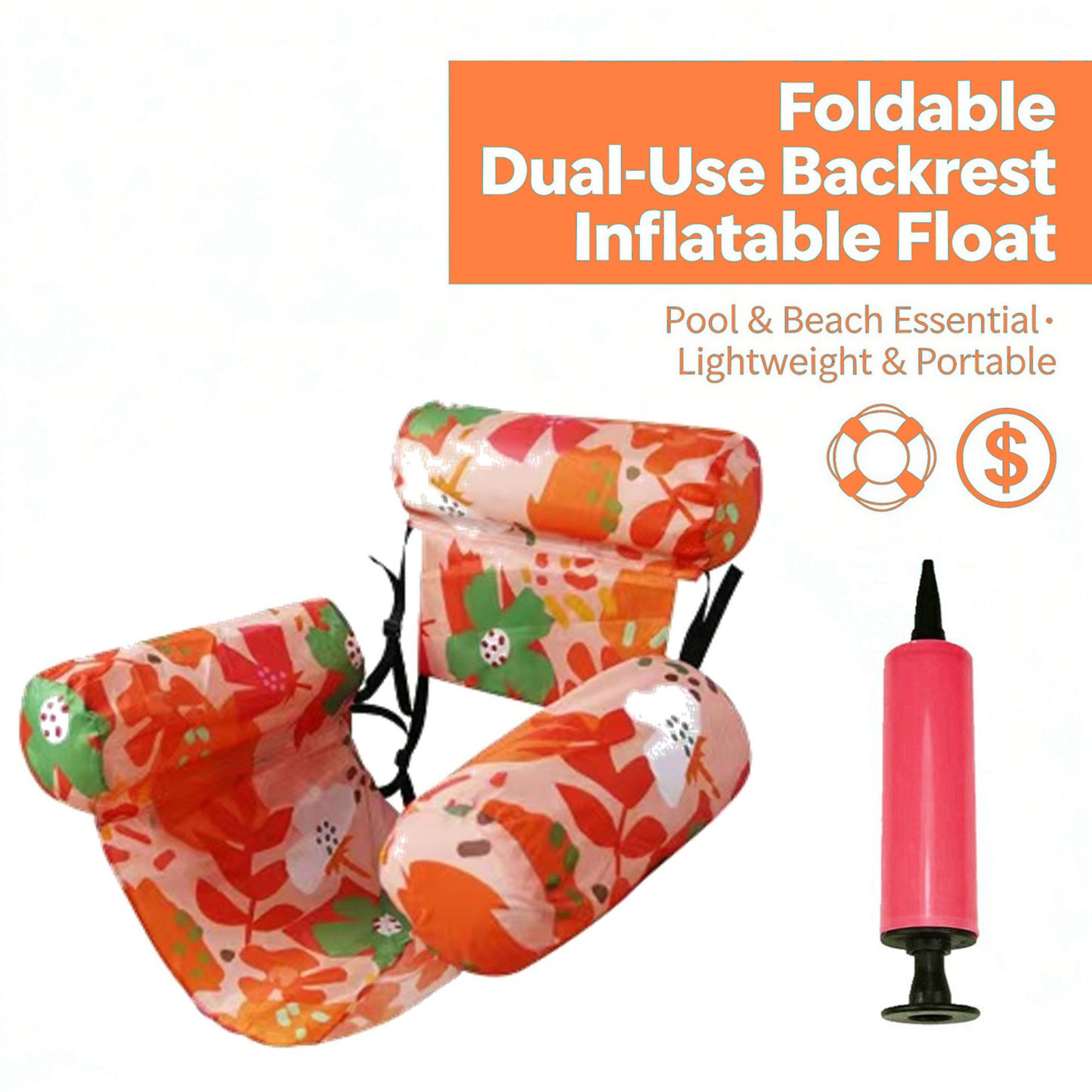 Inflatable Water Floating Row Amusement Lounge Chair Floating Bed Seat Canvas Sofa Foldable Dual-Use Backrest Swimming Floating
