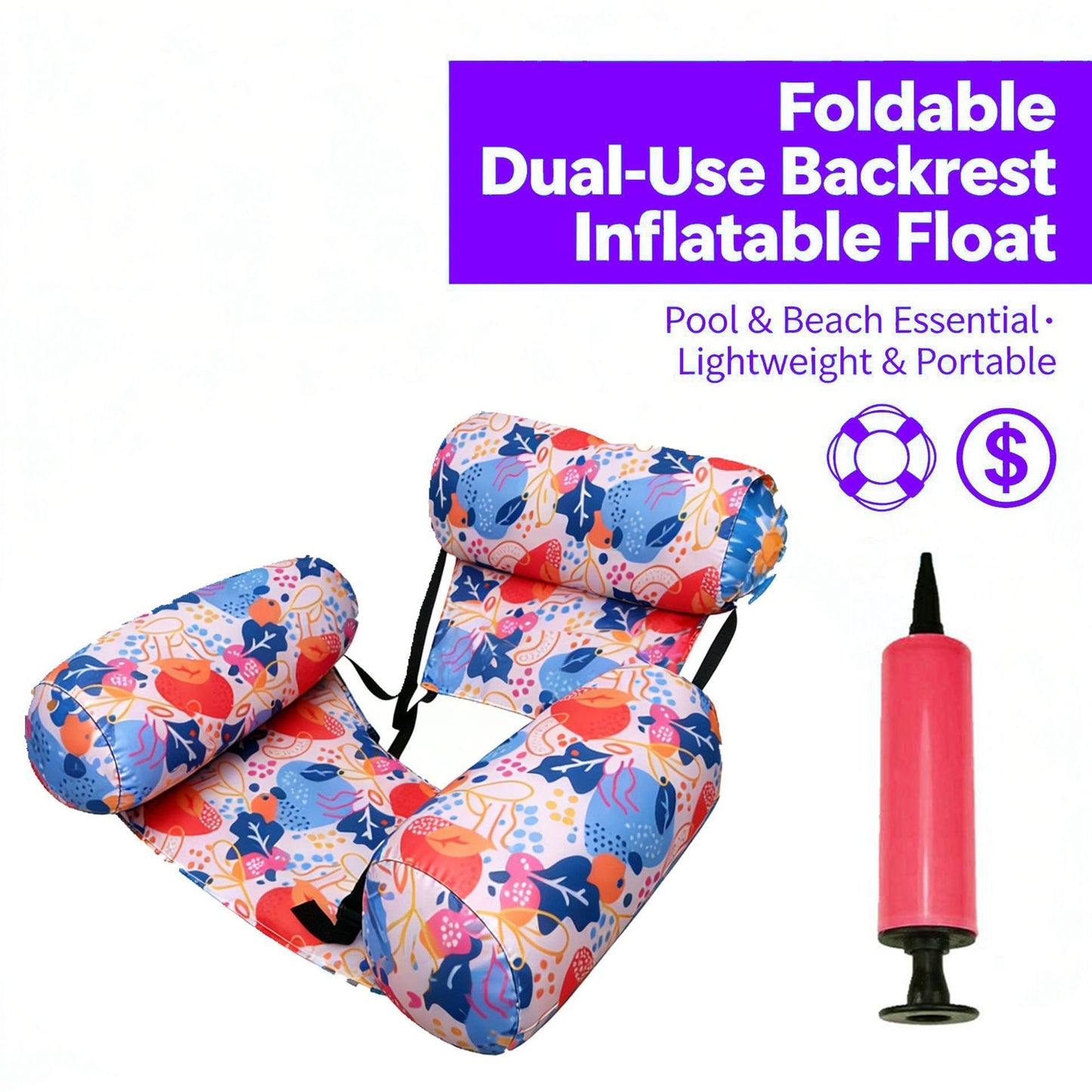 Inflatable Water Floating Row Amusement Lounge Chair Floating Bed Seat Canvas Sofa Foldable Dual-Use Backrest Swimming Floating