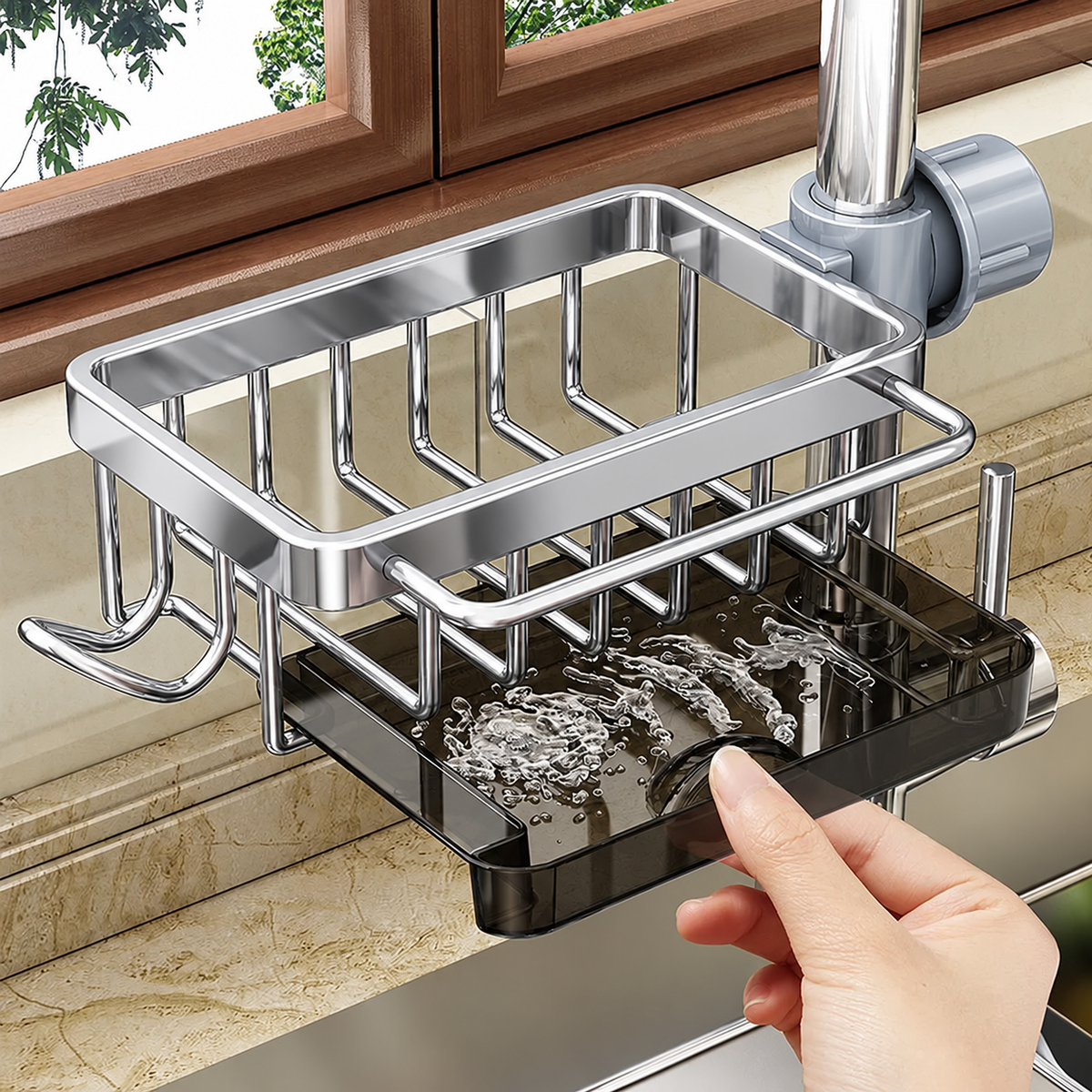 🫧Detachable Stainless Steel Sink Caddy for Kitchen & Bathroom.(Draining tray included)💎