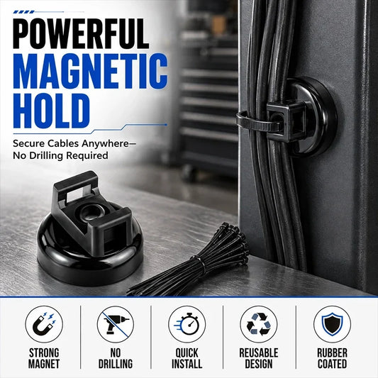 Heavy-Duty Magnetic Cable Tie Mounts – 10 Pack, No Drilling Required