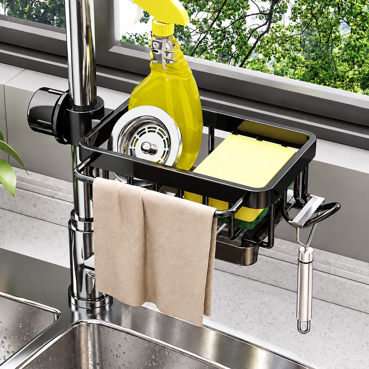 🫧Detachable Stainless Steel Sink Caddy for Kitchen & Bathroom.(Draining tray included)💎