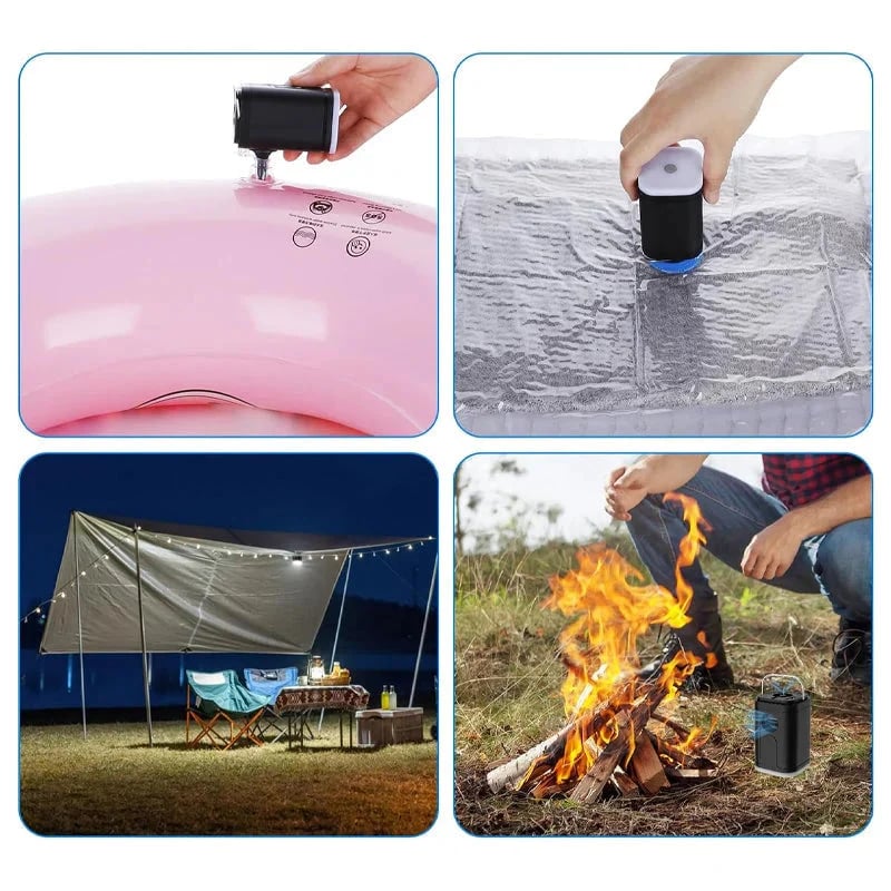 🏕️ Rechargeable Camping Air Pump – LED Light, Fast Inflation, Compact 🔋