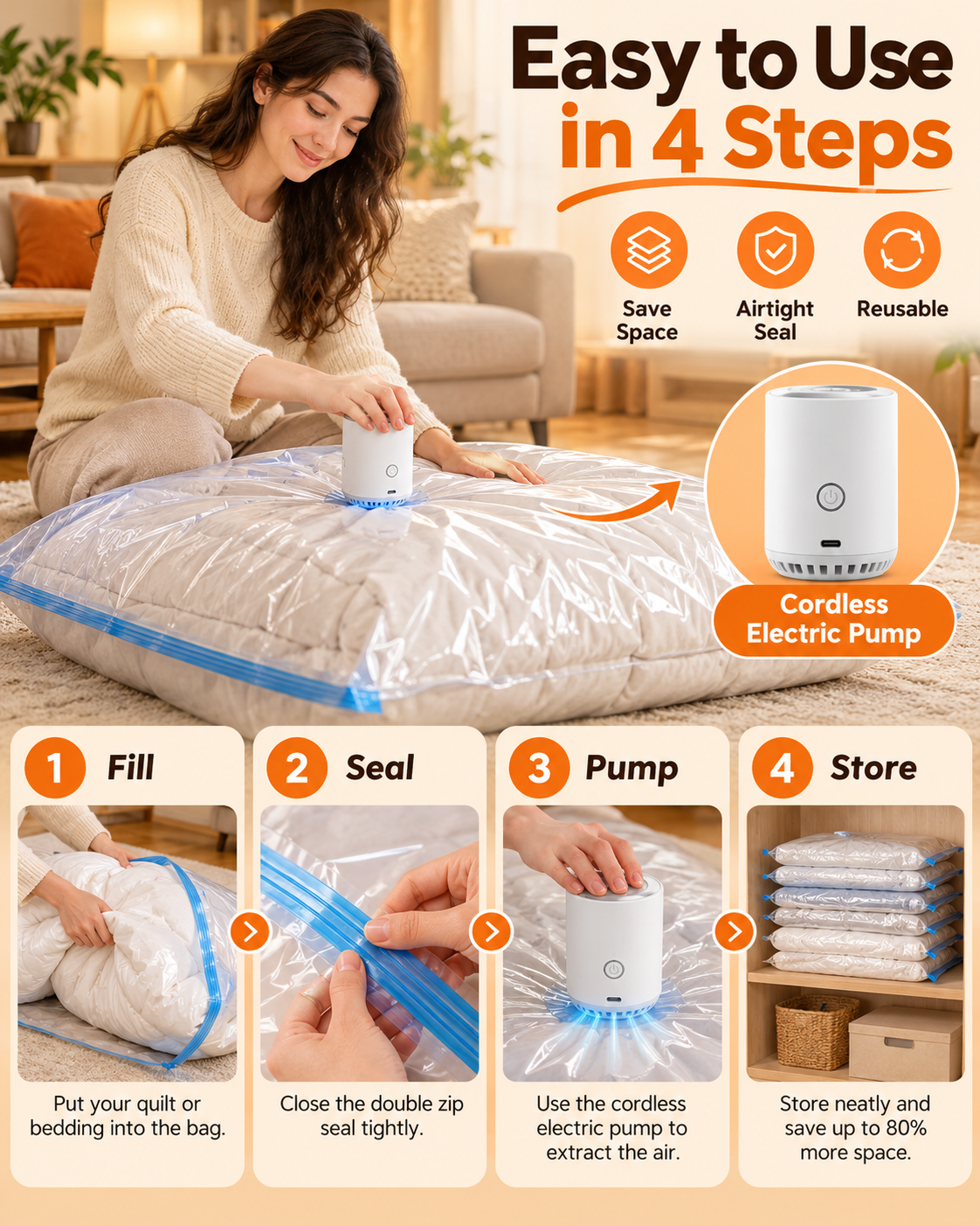 🥰Limited-time offer: 50% off 🥰space-saving vacuum storage bags with cordless electric pump (today only)