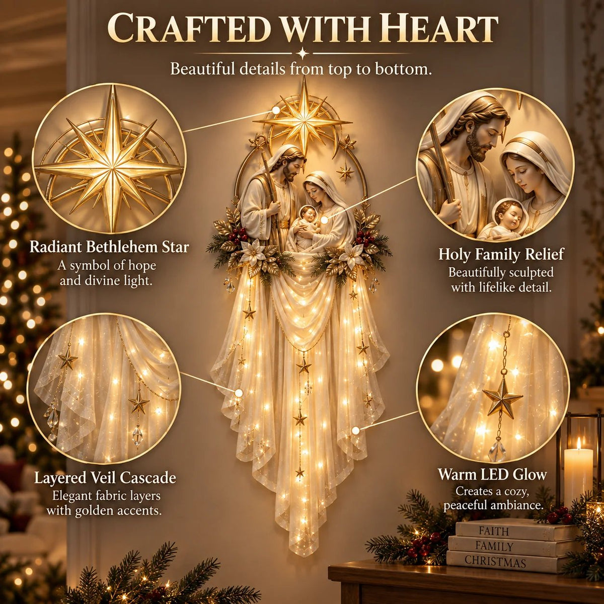 ✨35% OFF Today | Holy Family Star Veil™ – Meaningful Christmas Wall Decor