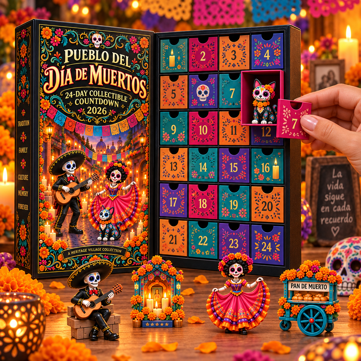 😩 TIRED OF BORING COUNTDOWN CALENDARS? 💀🖤 ✨ 24 DAYS. 24 UNIQUE MINIATURES. 🎁 Discover a New Day of the Dead Surprise Every Day!