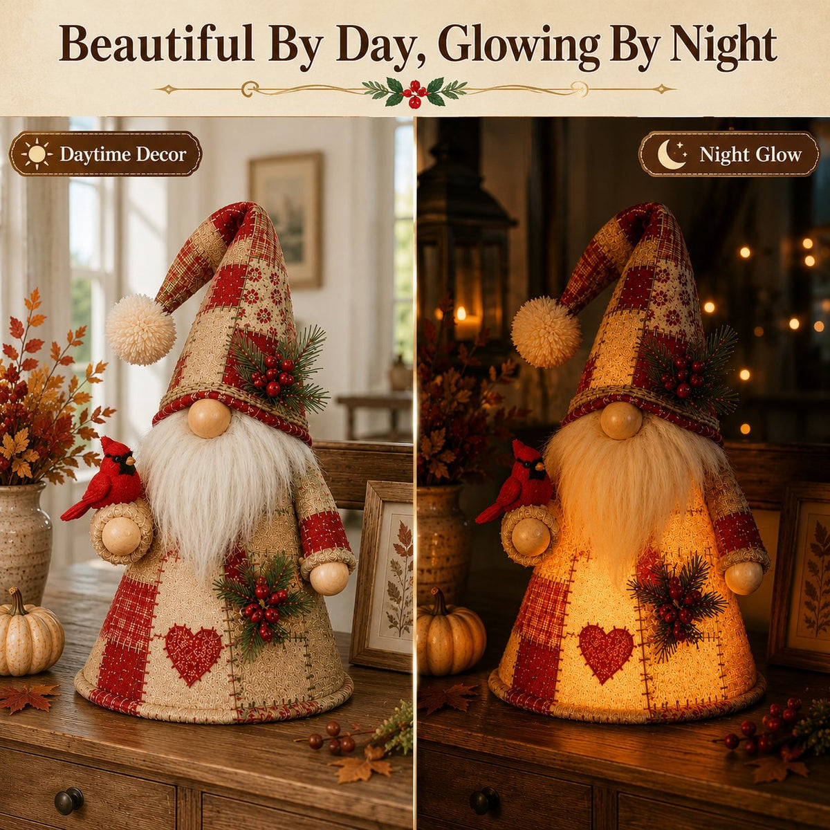 😩 FEELING LIKE YOUR HOME IS MISSING THAT COZY HOLIDAY MAGIC? 🐦✨ Add a Warm Glow & Charming Bird Gnome Touch to Any Shelf, Mantel or Table! 🏡💡