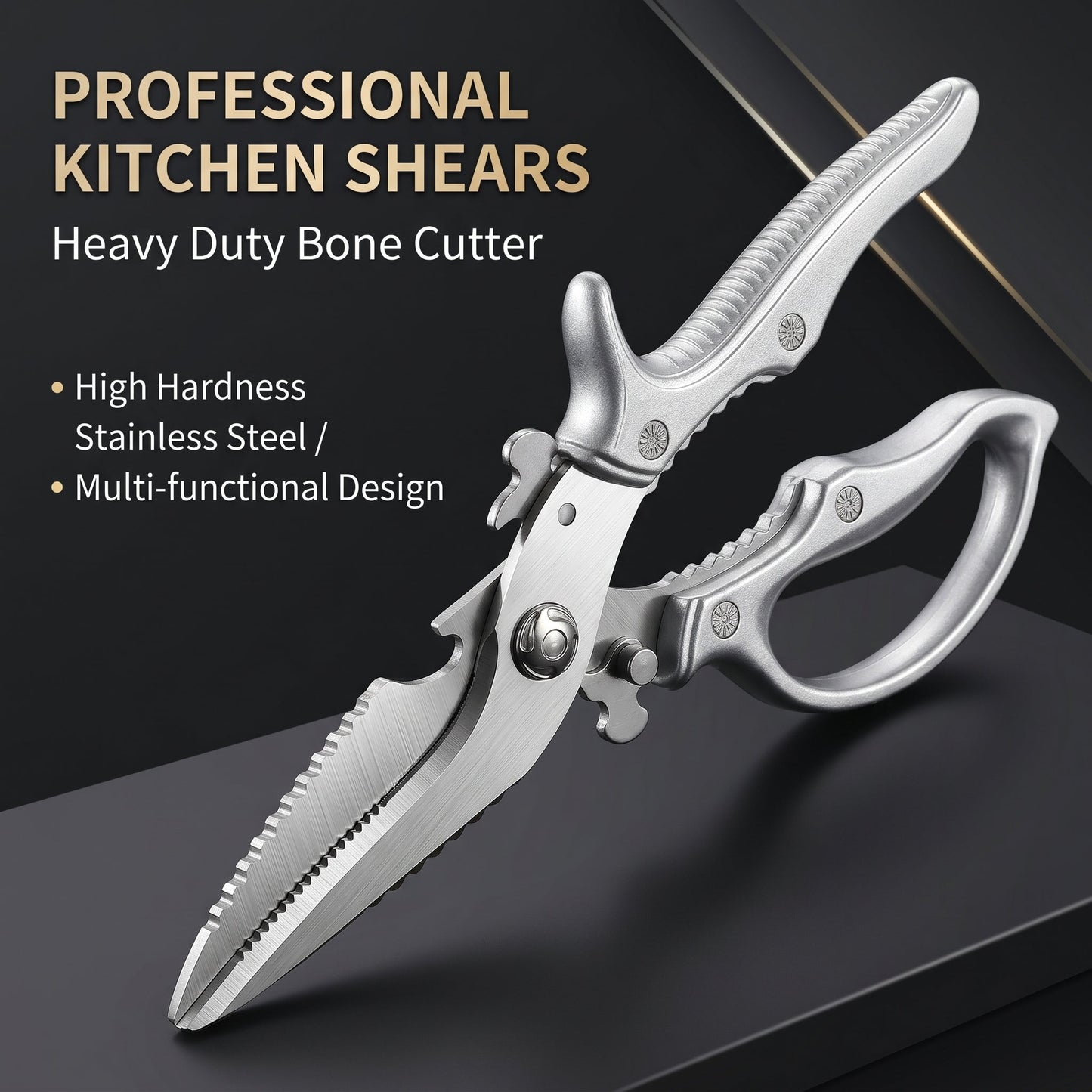 ✂️Limited-time 50% off! ⚡Stainless steel multi-functional kitchen scissors – with nutcracker, bottle opener and safety lock🔪