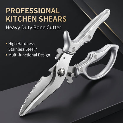 ✂️Limited-time 50% off! ⚡Stainless steel multi-functional kitchen scissors – with nutcracker, bottle opener and safety lock🔪