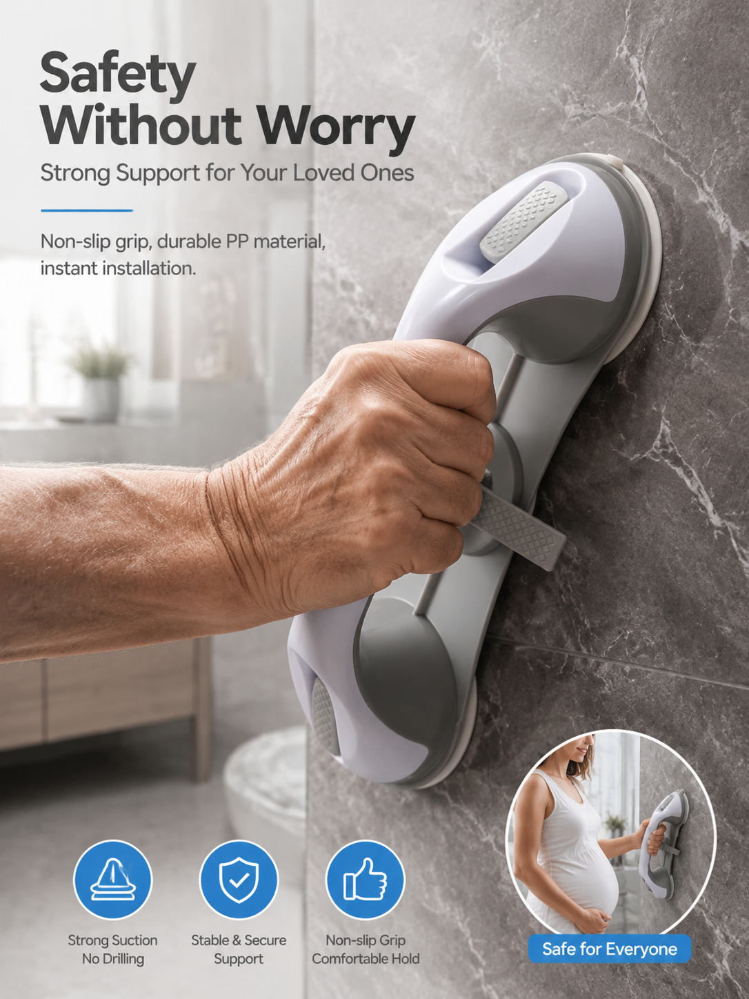 🔥50% OFF! Drill-Free Suction Grab Bar🚿 No Drilling! Instant Safety Support!