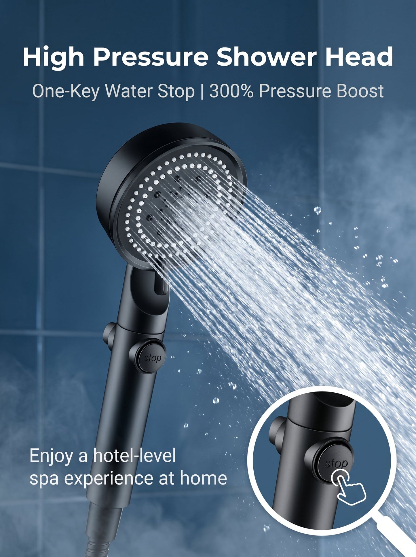 ✨ Limited Time 30% OFF💥Large Panel Pressure Boost Shower Head with 5 Spray Modes and 360° Rotation