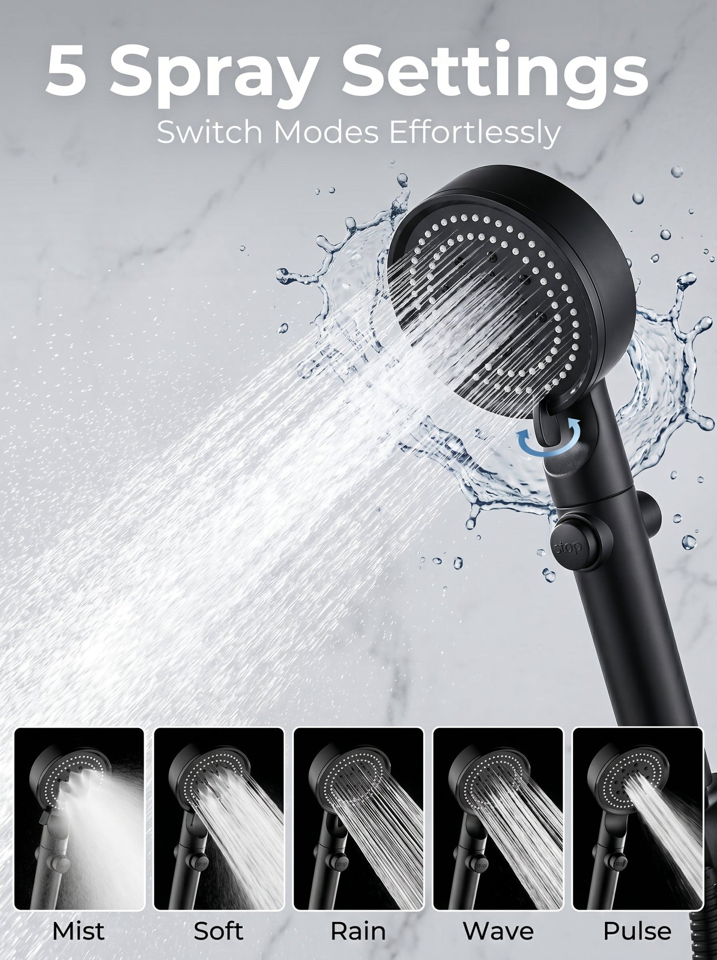 ✨ Limited Time 30% OFF💥Large Panel Pressure Boost Shower Head with 5 Spray Modes and 360° Rotation