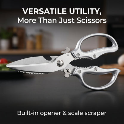 ✂️Limited-time 50% off! ⚡Stainless steel multi-functional kitchen scissors – with nutcracker, bottle opener and safety lock🔪