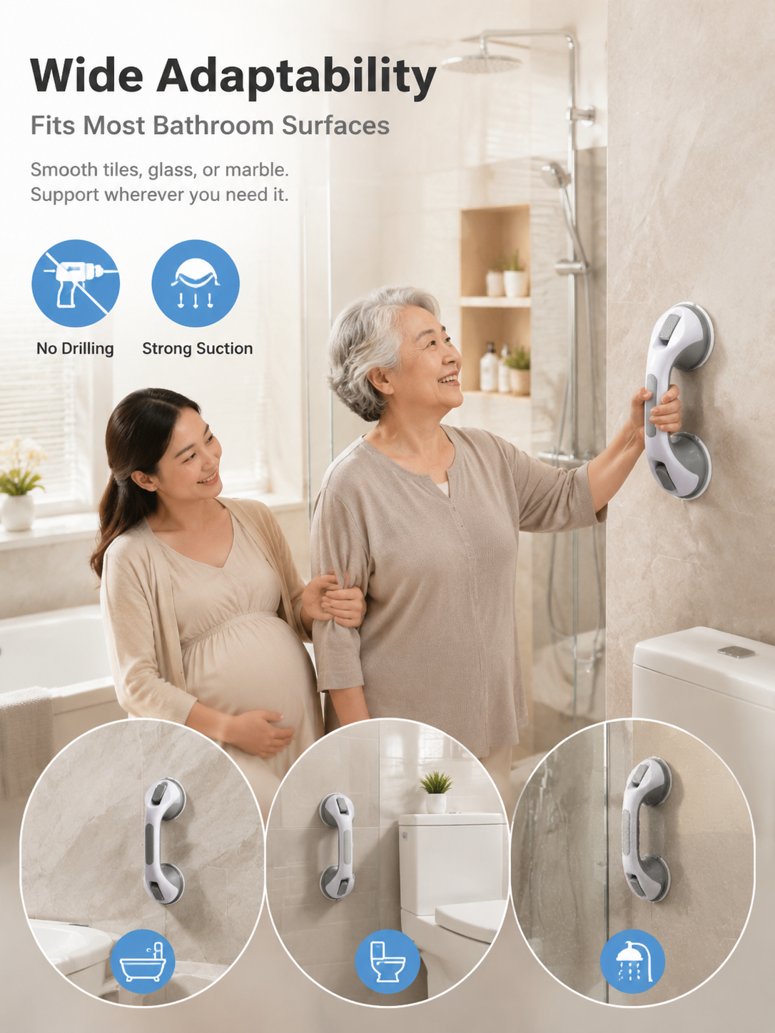 🔥50% OFF! Drill-Free Suction Grab Bar🚿 No Drilling! Instant Safety Support!
