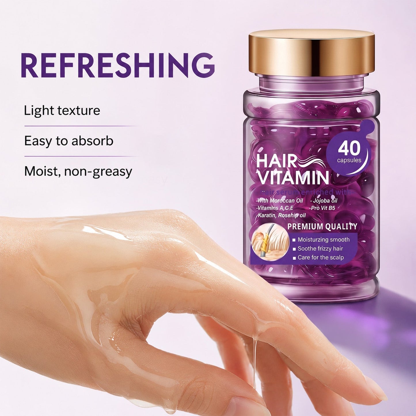 🔥50% OFF🔥Hair Vitamin Capsules Infused with Violet Vitamins & Argan Oil for Color-Treated & Permed Hair Smooths Frizz Restores Silkiness & Shine 40 Capsules.