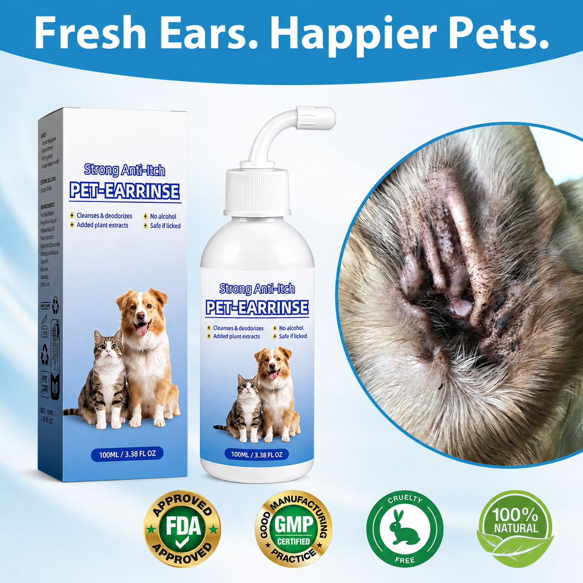 🐶🐱 Pet Ear Cleansing Solution – Clean Away Dirt, Wax & Buildup