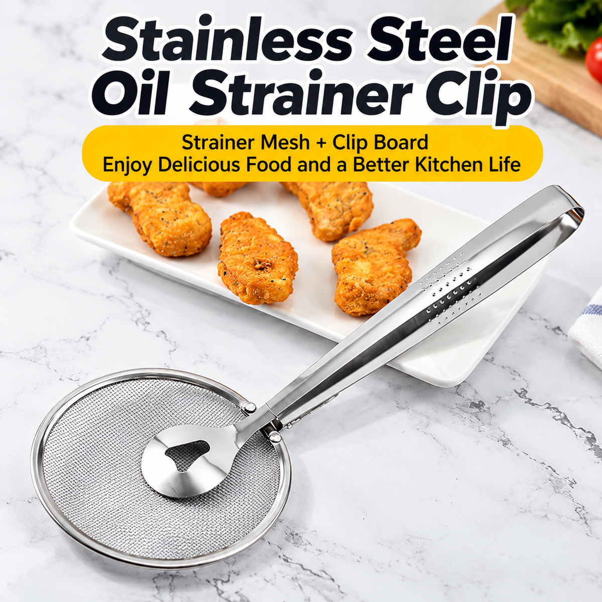 🍗 2-in-1 Stainless Steel Strainer Tongs – Grip, Drain & Serve