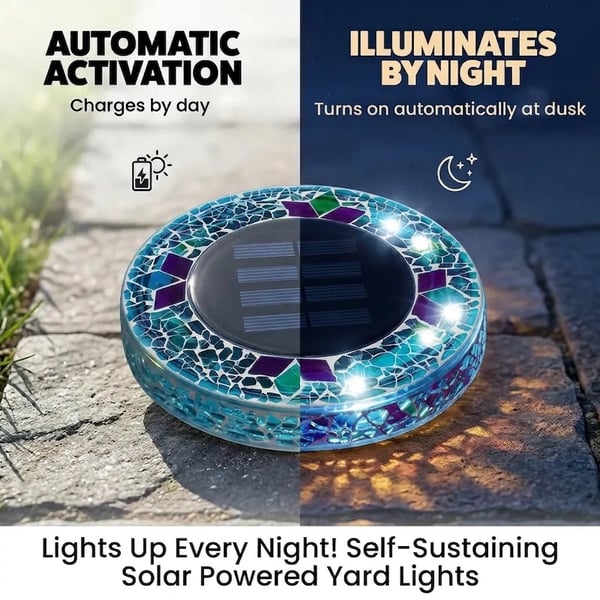 📢Limited Time Offer📢Solar Disk Lights – Handcrafted Mosaic Outdoor LED Waterproof In-Ground & Tabletop Wireless Lighting