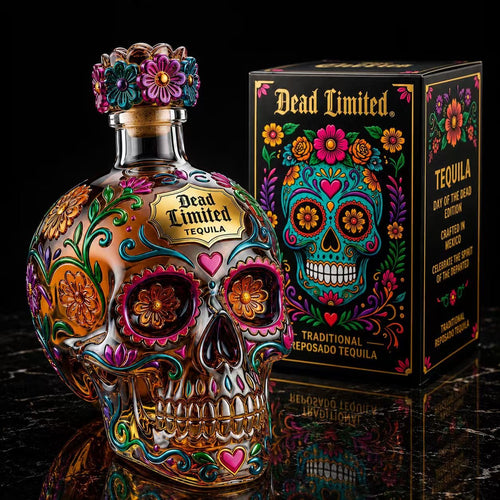 🎁🍷Limited Edition Day of the Dead Skull Tequila Bottle – Colorful Collector’s Gift Box🎁