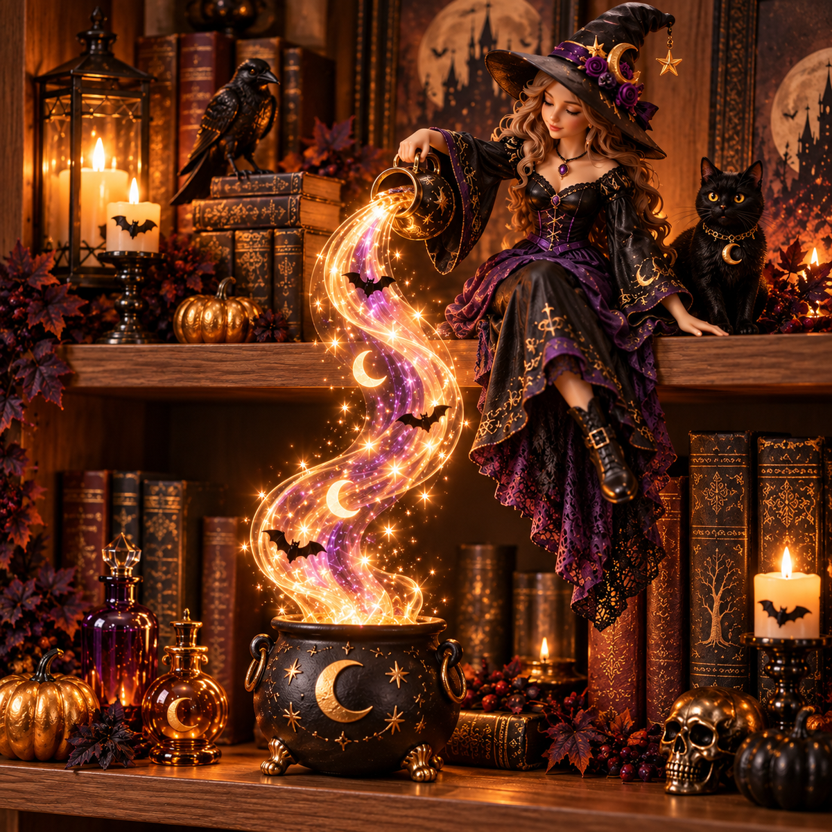 ✨Last Day 50% OFF✨ Halloween Magic Cascade Shelf Light Collection™ – Enchanted Bookcase Decor