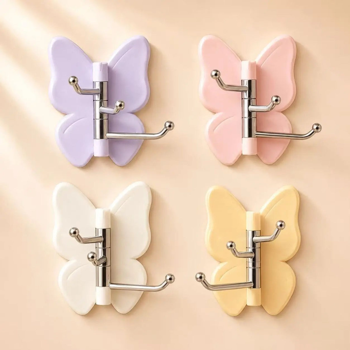 6-Pack Rotating Butterfly Adhesive Wall Hooks – No-Drill Towel & Key Organizer