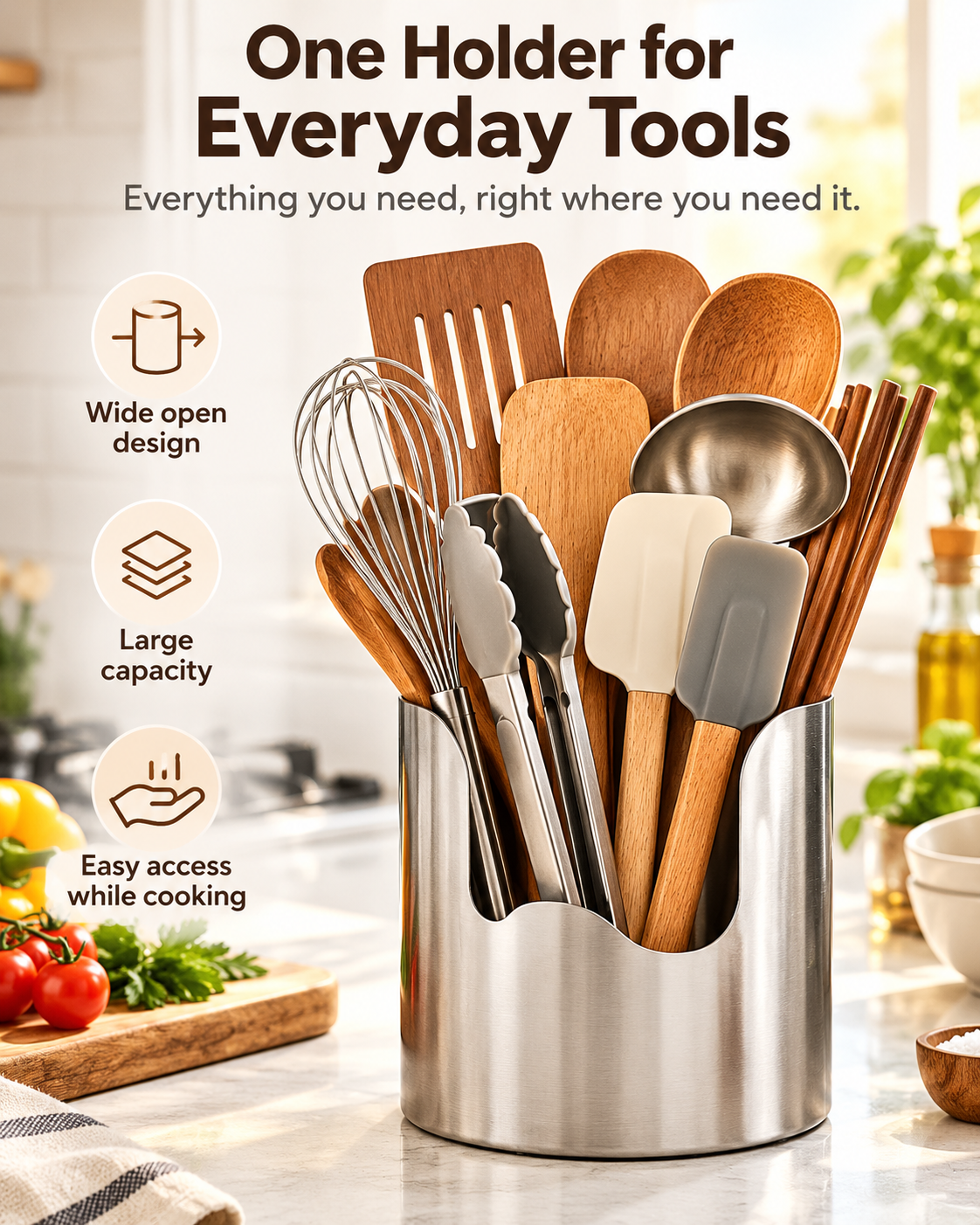 Thickened Stainless Steel Utensil Organizer – Rust-Resistant Countertop Storage Holder