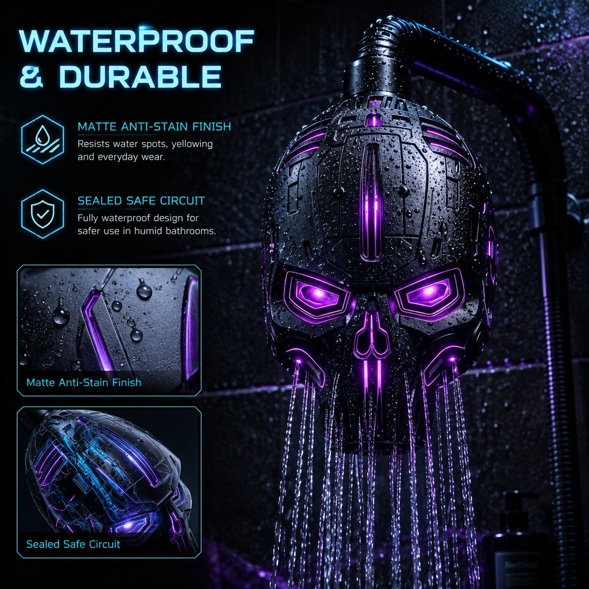 😩 BORING SHOWER? YOUR BATHROOM DESERVES MORE! 🚿👾 ⚡ Add CYBERPUNK STYLE, COLOR-CHANGING LED LIGHTS & A BOLD SKULL DESIGN TO EVERY SHOWER! 🔥💀