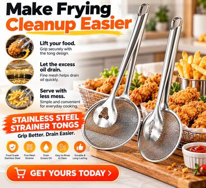 🍗 2-in-1 Stainless Steel Strainer Tongs – Grip, Drain & Serve