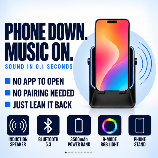 🎵📱 5-in-1 Smart Speaker Phone Stand – One Gadget, Endless Convenience!