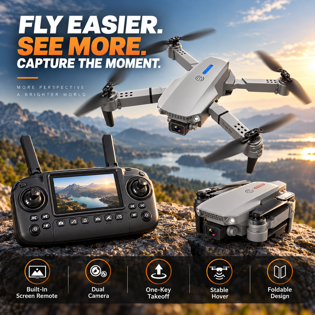 SkyView™ Foldable Dual-Camera Drone with Screen Remote