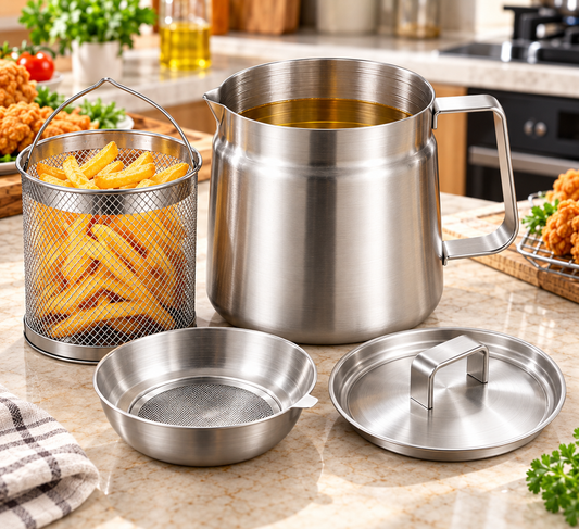 304 Stainless Steel Oil Pot with Frying Basket & Strainer