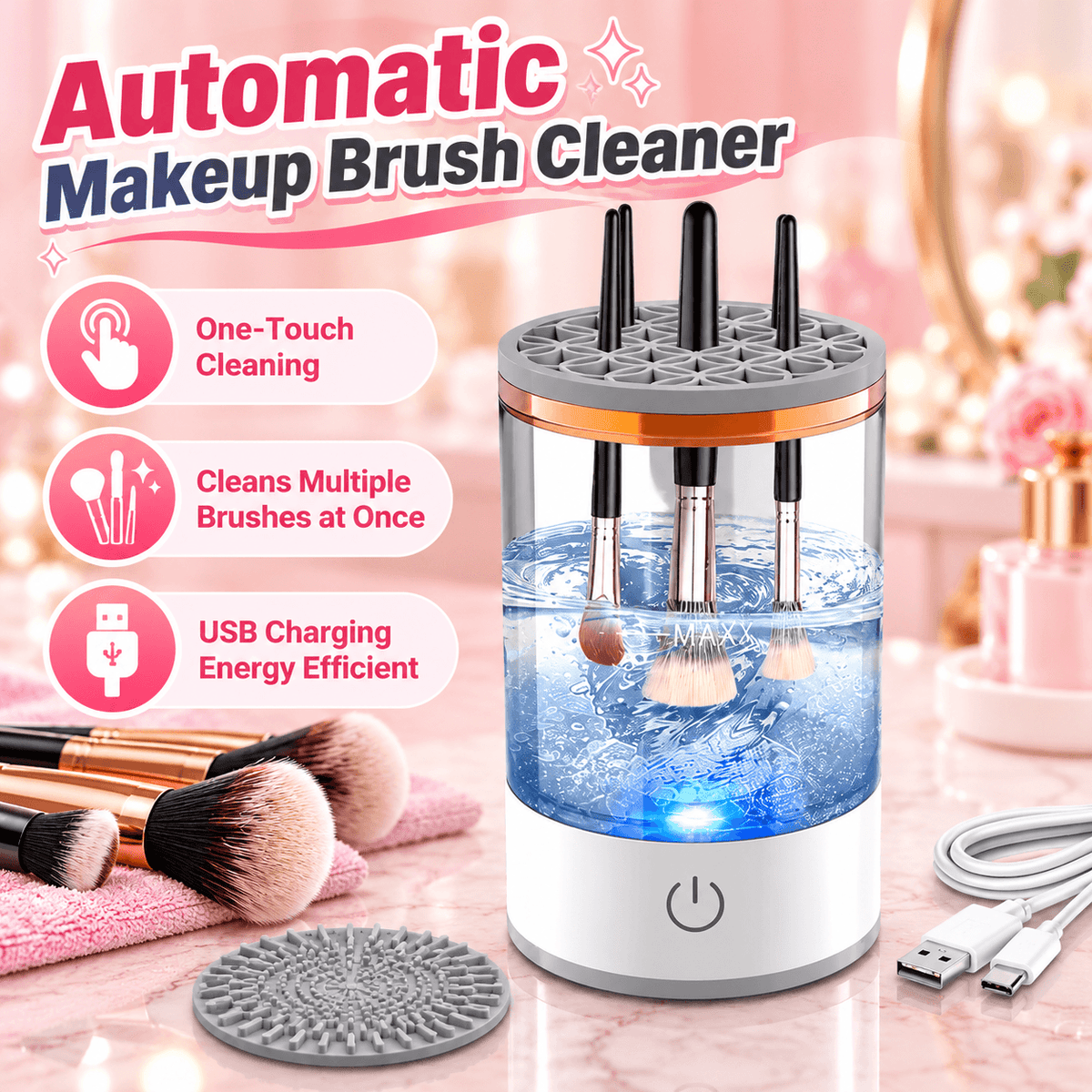 Electric Makeup Brush Cleaner – Portable Cosmetic Brush Cleaning Machine for Home & Travel